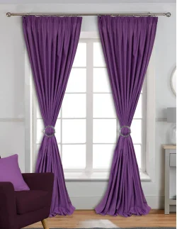 Έτοιμη κουρτίνα (200x280) - Λονέτα DECO μωβ + Δώρο δέστρα φουρκέτα, σε 78 χρώματα