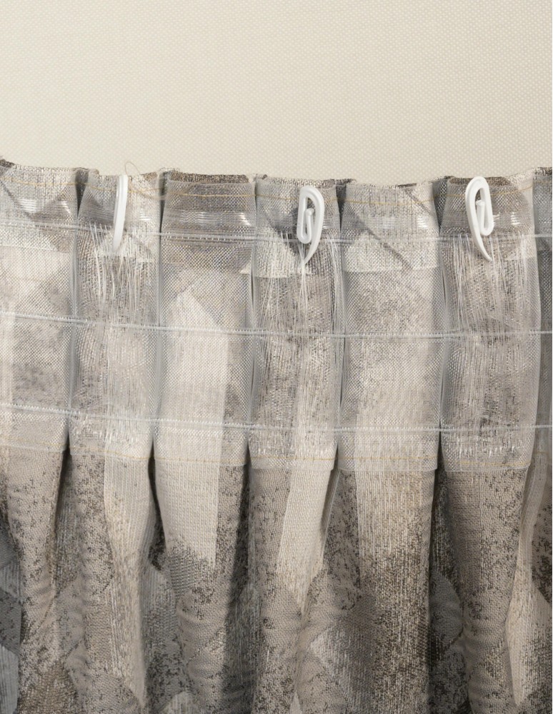 Έτοιμη ραμμένη κουρτίνα με ειδική τρέσα διπλής τοποθέτησης LUXURY - Ζακάρ γκοφρέ γκρι-μπεζ αδιάφανο