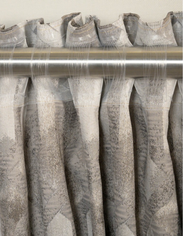 Έτοιμη ραμμένη κουρτίνα με ειδική τρέσα διπλής τοποθέτησης LUXURY - Ζακάρ Modern Linen γκρεζ ημιδιάφανο