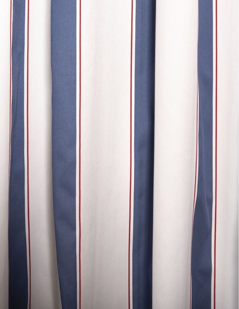 Έτοιμη ραμμένη κουρτίνα με κρίκους (200x280) - Ζακάρ λευκό-μπλε ραφ-κόκκινο ημιδιάφανο