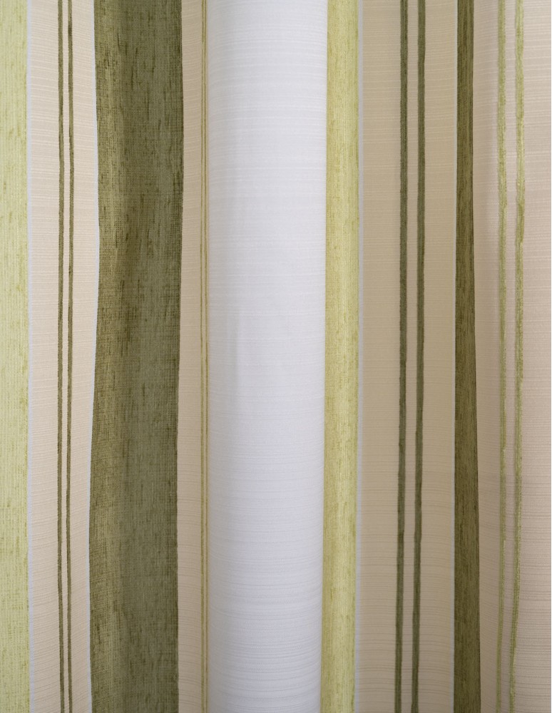 Έτοιμη ραμμένη κουρτίνα με κρίκους (200x280) - Ζακάρ με βελουτέ ρίγα εκρού-πράσινο αδιάφανο