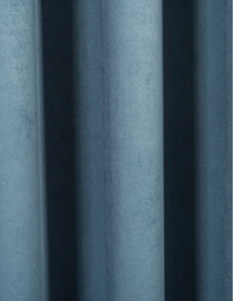 Έτοιμη ραμμένη κουρτίνα με κρίκους (200x283)- Velour Suet μπλε ραφ αδιάφανη