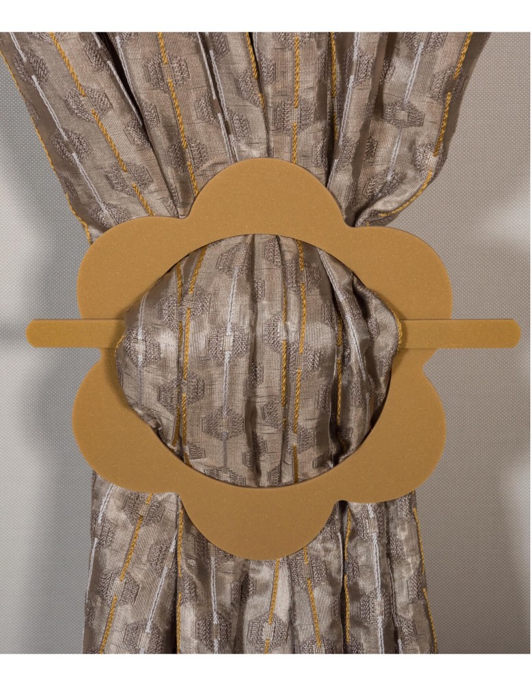 Έτοιμη ραμμένη κουρτίνα με τρέσα (200x310)- Ταφτάς ζακάρ ριγέ μπεζ αδιάφανος + Δώρο δέστρα φουρκέτα