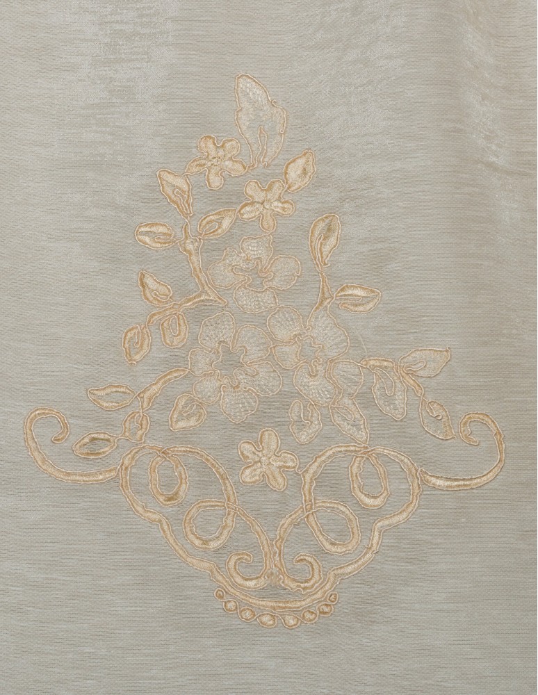 Έτοιμη ραμμένη κουρτίνα με τρέσα (300x277)- Γάζα Elegance κεντημένη μπεζ - χρυσό ημιδιάφανη