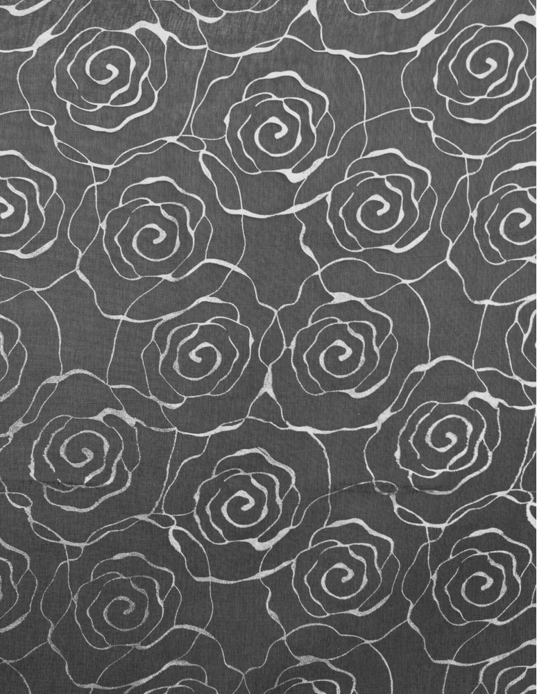 Έτοιμη ραμμένη κουρτίνα με τρέσα (300x280)- Γάζα ανθρακί με τριαντάφυλλα ασημένια ημιδιάφανη