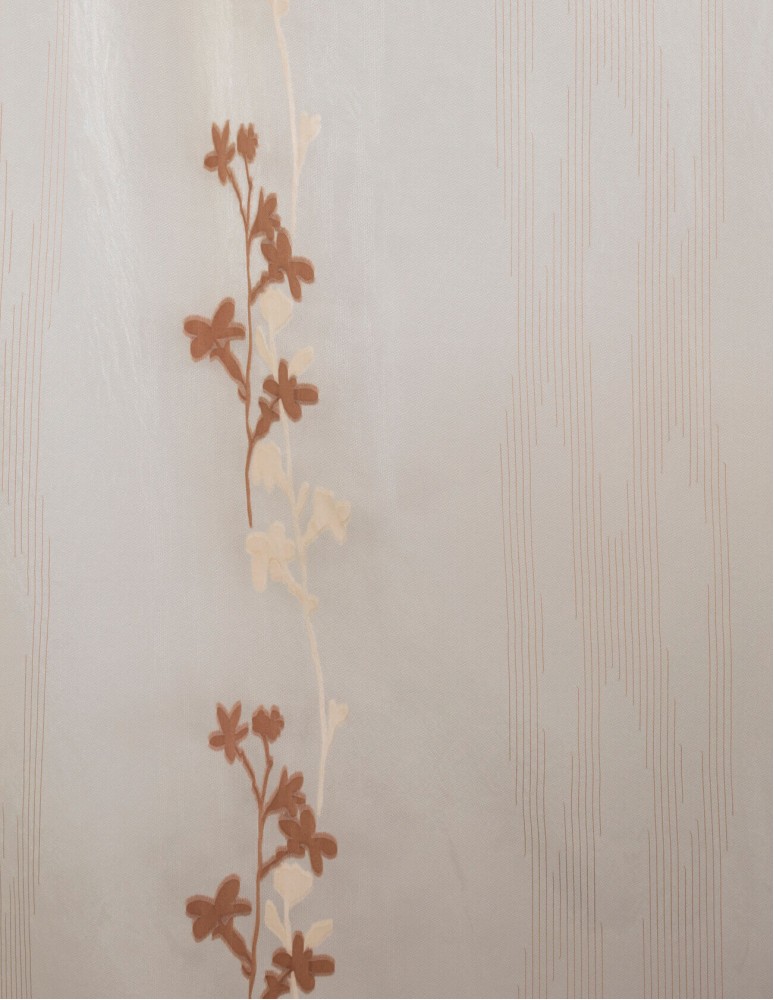 Έτοιμη ραμμένη κουρτίνα με τρέσα (300x280)- Οργάντζα ζακάρ χρυσό/καφέ διάφανη