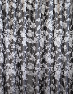 Έτοιμη ραμμένη κουρτίνα με τρέσα (300x280)- Ζακάρ Φλοράλ γκρι αδιάφανο