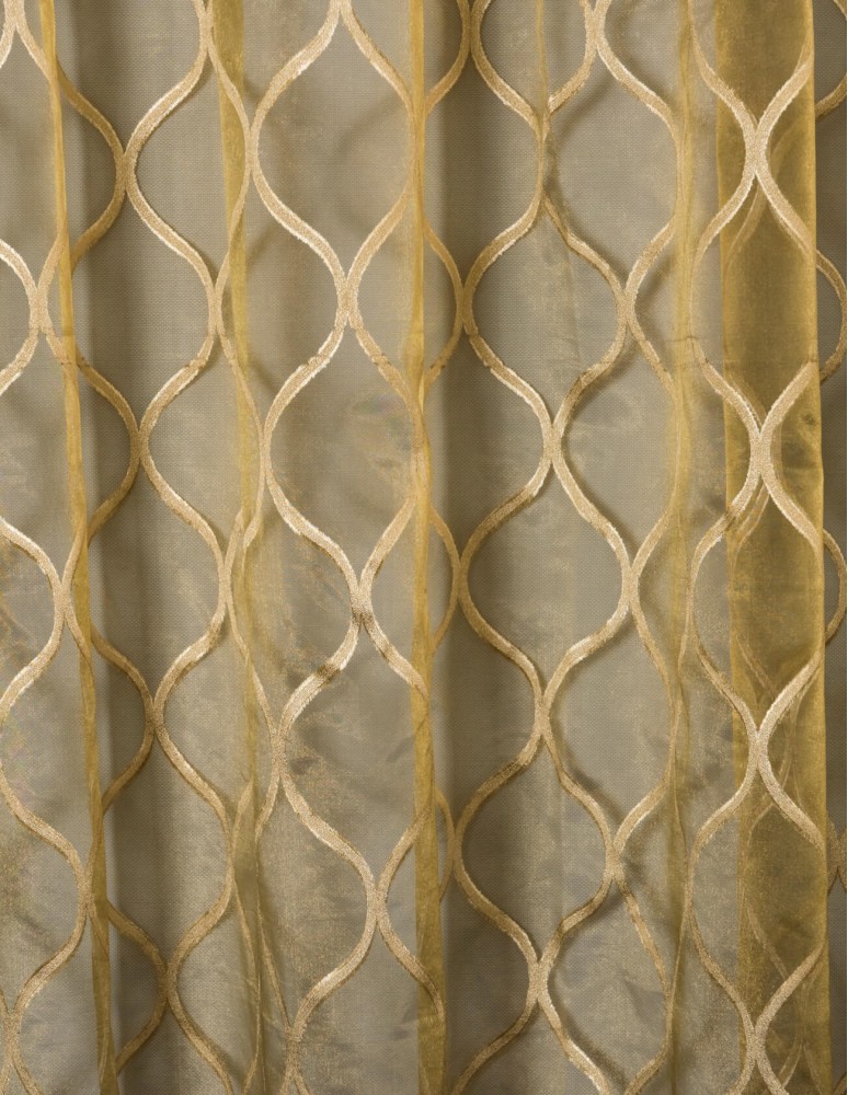 Έτοιμη ραμμένη κουρτίνα με τρέσα (300x285)- Οργάντζα ζακάρ χρυσό/λαδί ημιδιάφανη