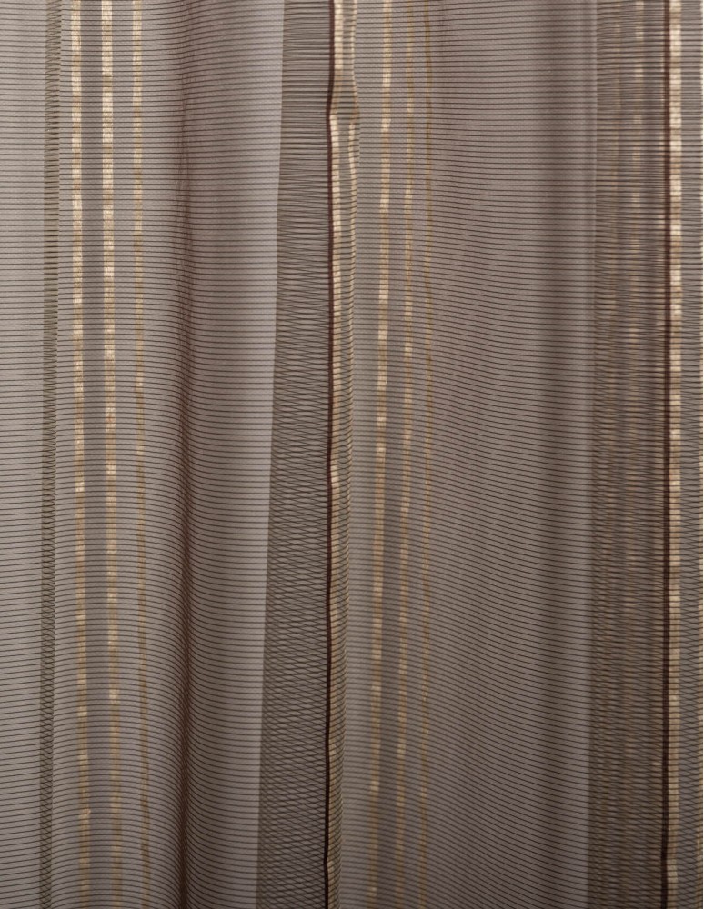Έτοιμη ραμμένη κουρτίνα με τρέσα (300x290) - Οργάντζα lurex καφέ/χρυσό διάφανη