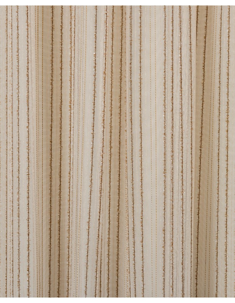 Έτοιμη ραμμένη κουρτίνα με τρέσα (300x295)- Οργάντζα ριγέ lurex μπεζ/καφέ ημιδιάφανη