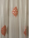 Έτοιμη ραμμένη κουρτίνα με τρέσα (300x305)- Οργάντζα ζακάρ μπεζ/κεραμιδί διάφανη