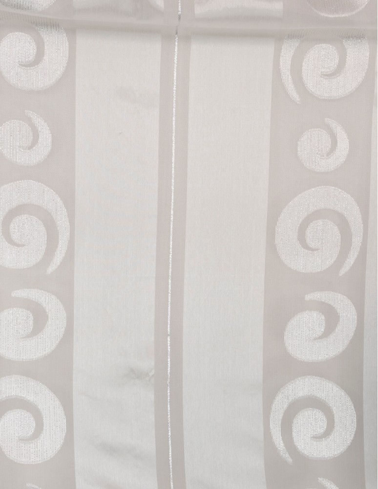 Έτοιμη ραμμένη κουρτίνα με τρέσα LUXURY - Οργάντζα υπόλευκη lurex με με ασημί σχέδιο ημιδιάφανη