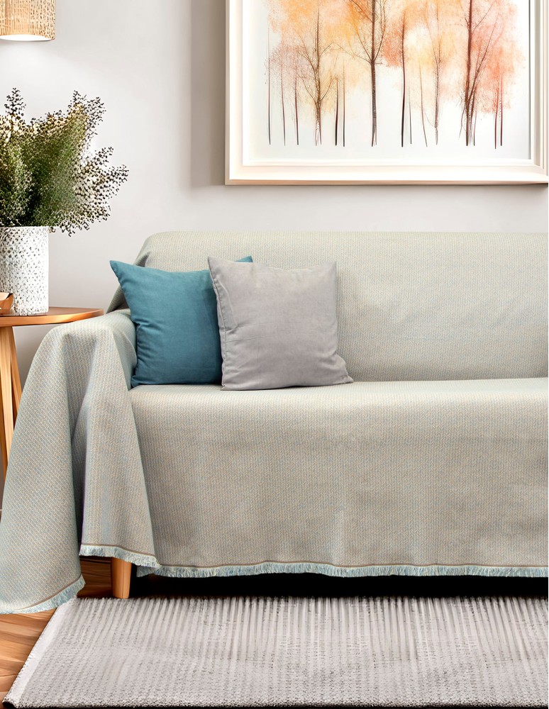 Ριχτάρι Βαμβακερό Γαλάζιο-Μπεζ Ζακάρ - Elite Home - 4 Διαστάσεις