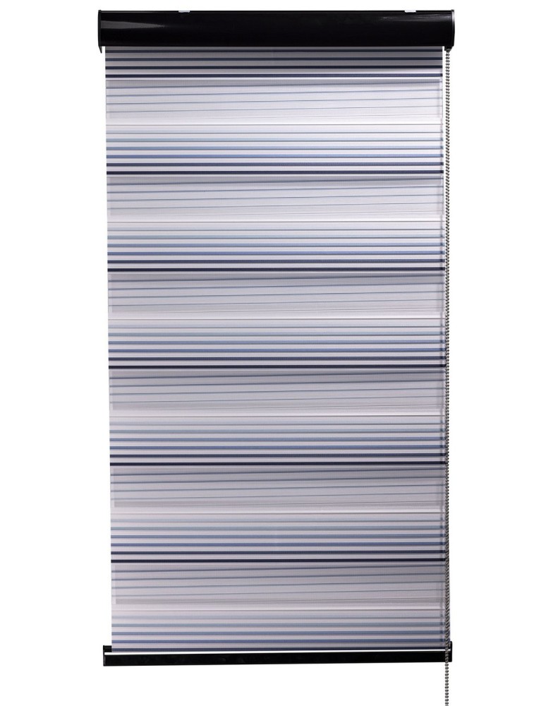 Ρολοκουρτίνα διπλή zebra ντεγκραντέ με πιέτα V-9273 εκρού-σιέλ-μπλε ραφ
