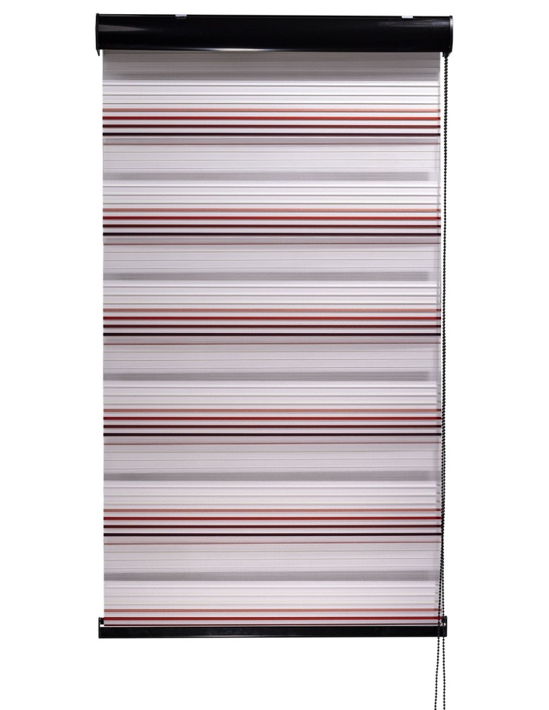 Ρολοκουρτίνα διπλή zebra ντεγκραντέ με πιέτα V-9275 εκρού-κόκκινο-μπορντώ